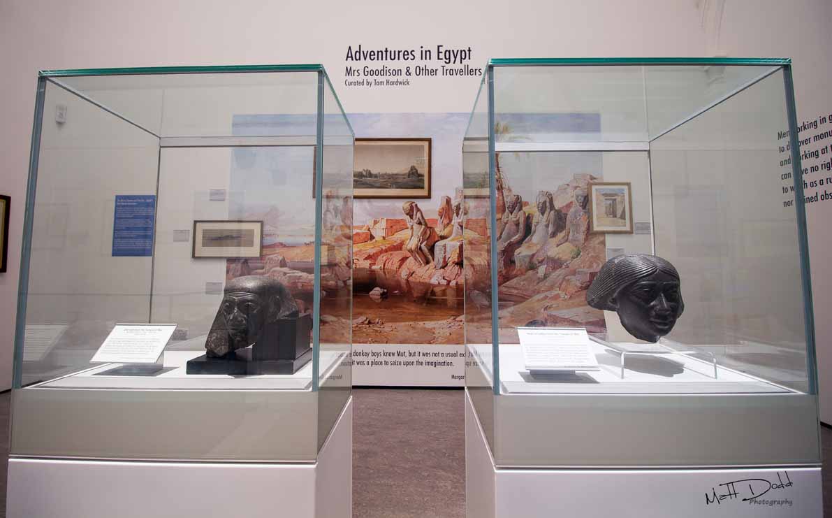 A photo of the exhibition &quot;Adventures in Egypt: Mrs Goodison and Other Travellers&quot; at the Southport UK Atkinson Museum.