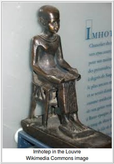 Louvre Statue of the deified Imhotep, courtesy Wikimedia Commons.